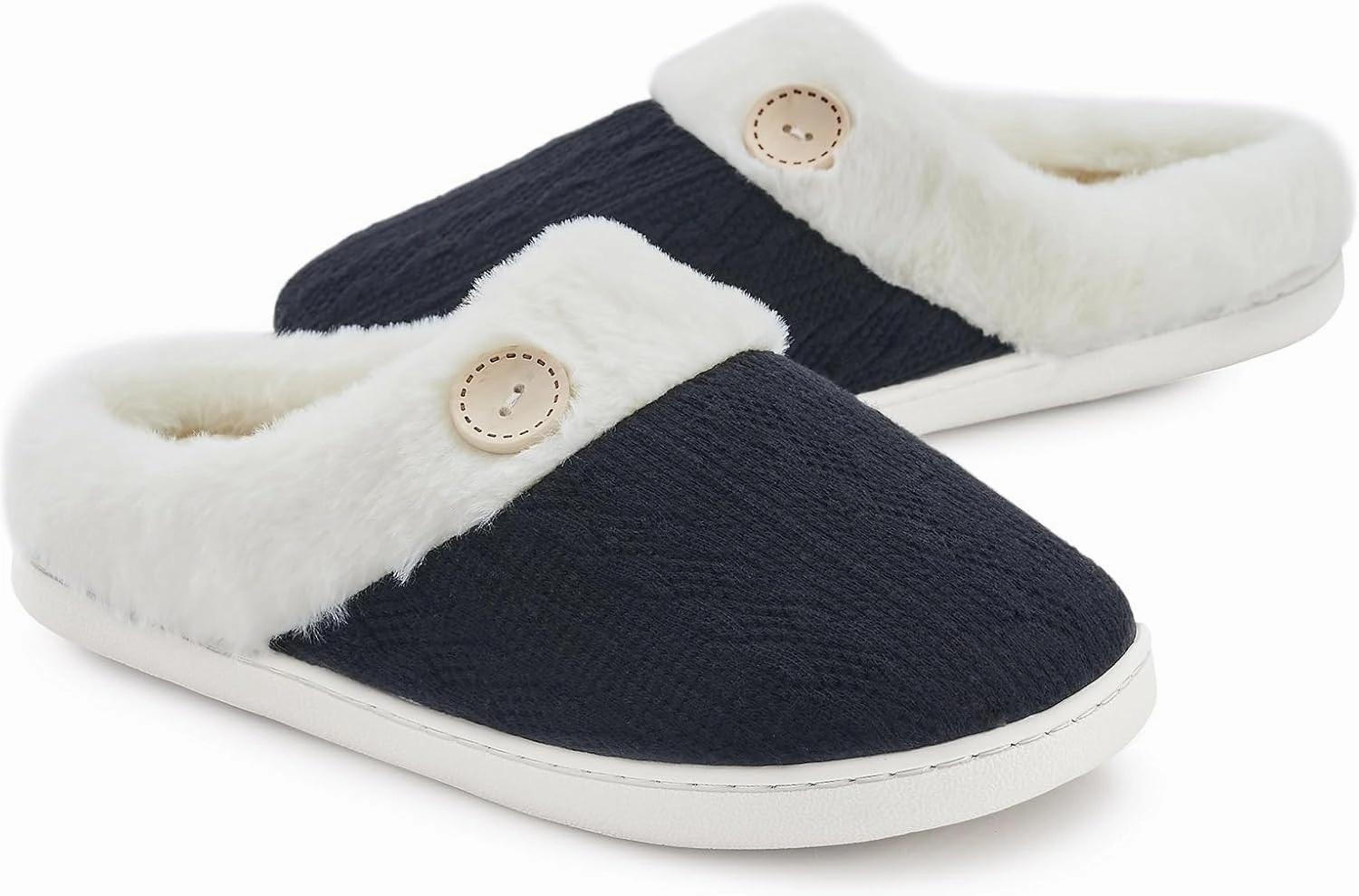 Memory Foam Slippers for Women & Men - Cozy, Fuzzy Bedroom & House Slippers - Pink & Blue/Navy - Indoor & Outdoor