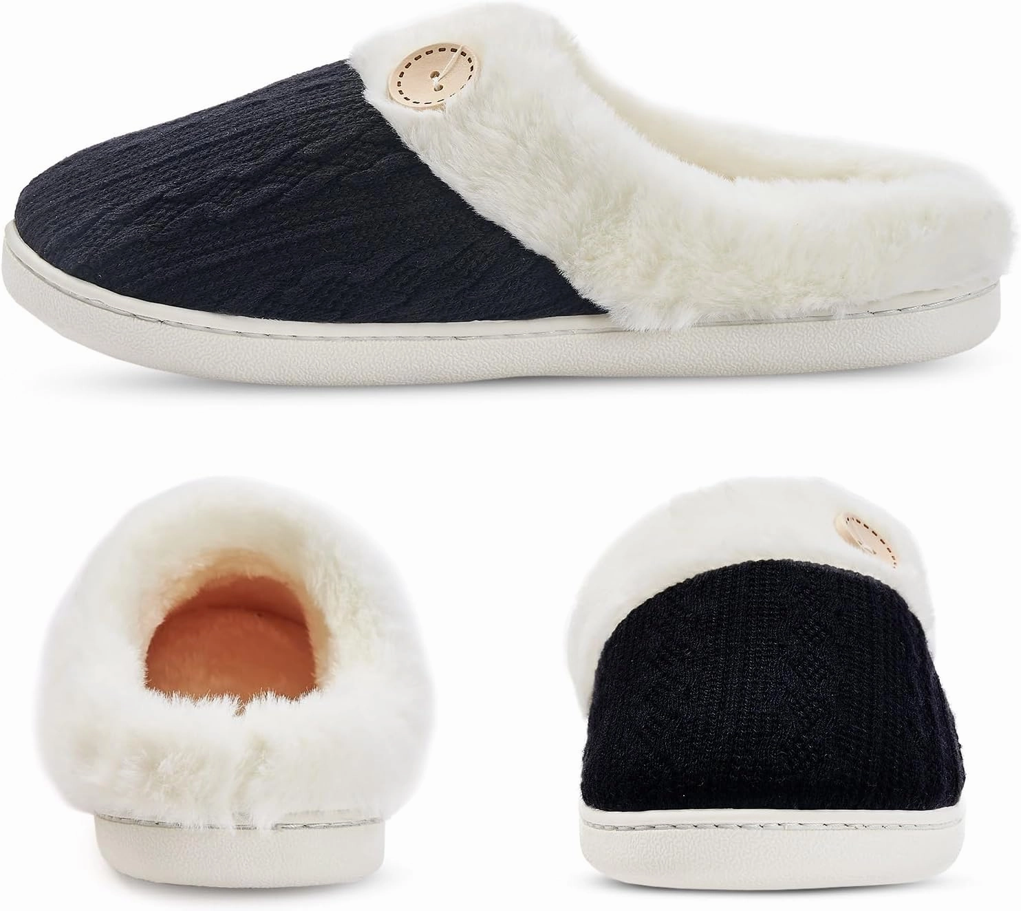Memory Foam Slippers for Women & Men - Cozy, Fuzzy Bedroom & House Slippers - Pink & Blue/Navy - Indoor & Outdoor