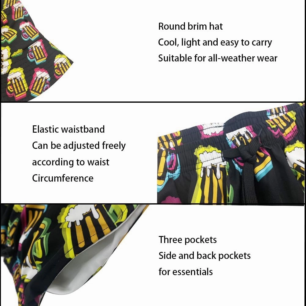 Men's 2 Piece Tracksuit Hawaiian Shirt Shorts Button Down Shirt and Shorts Sets with Bucket Hats