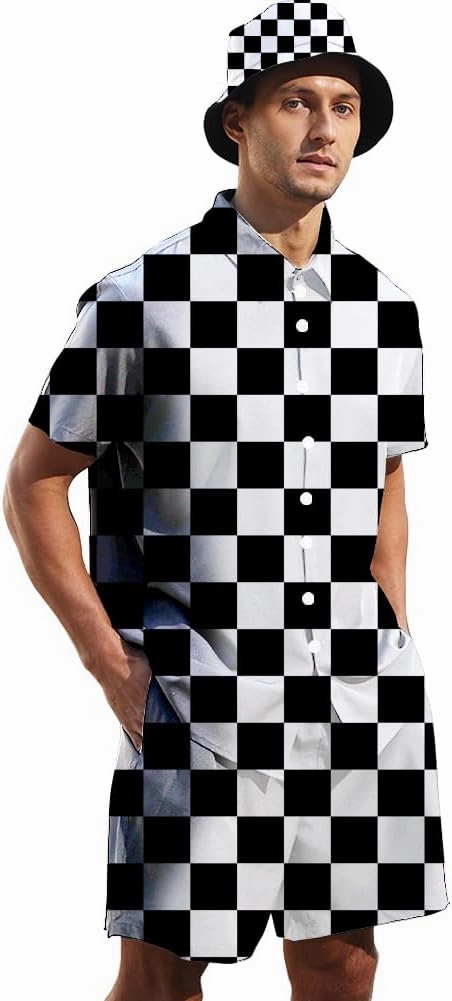 Men's 2 Piece Tracksuit Hawaiian Shirt Shorts Button Down Shirt and Shorts Sets with Bucket Hats