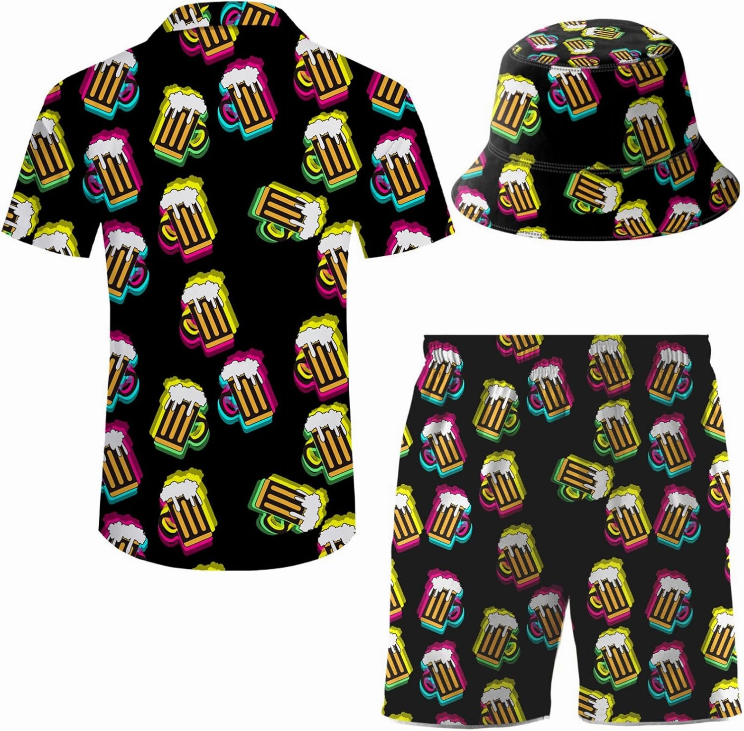 Men's 2 Piece Tracksuit Hawaiian Shirt Shorts Button Down Shirt and Shorts Sets with Bucket Hats