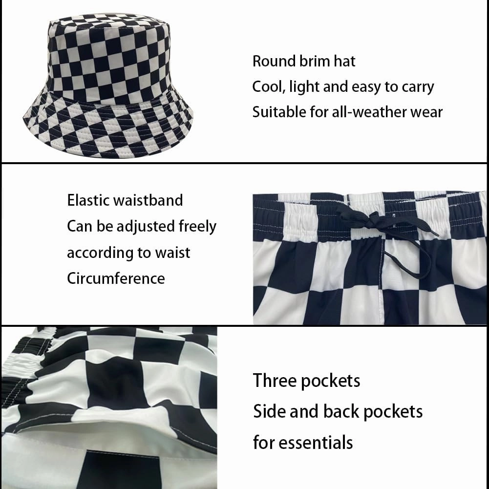 Men's 2 Piece Tracksuit Hawaiian Shirt Shorts Button Down Shirt and Shorts Sets with Bucket Hats