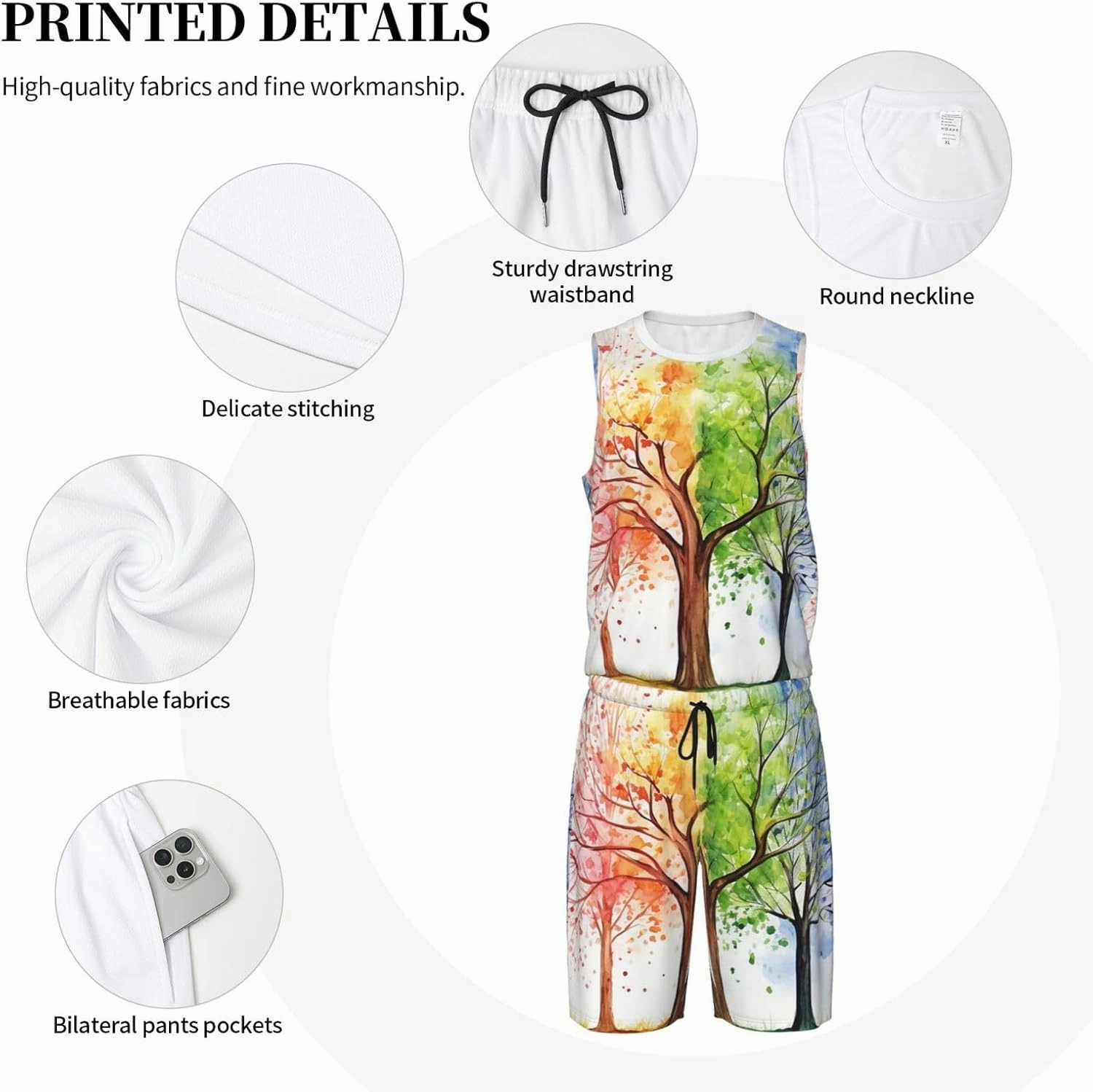Men's Basketball Jerseys Sets Four Seasons Spring Tree Basketball Uniform Lightweight Basketball Vest and Sports Shorts