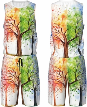 Men's Basketball Jerseys Sets Four Seasons Spring Tree Basketball Uniform Lightweight Basketball Vest and Sports Shorts