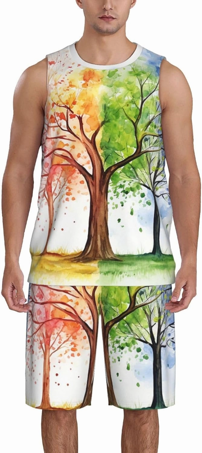 Men's Basketball Jerseys Sets Four Seasons Spring Tree Basketball Uniform Lightweight Basketball Vest and Sports Shorts