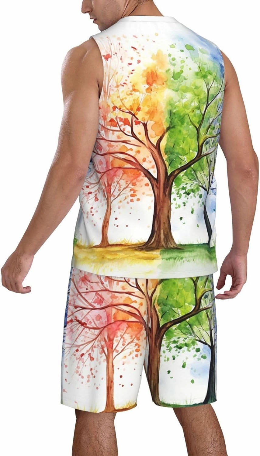 Men's Basketball Jerseys Sets Four Seasons Spring Tree Basketball Uniform Lightweight Basketball Vest and Sports Shorts