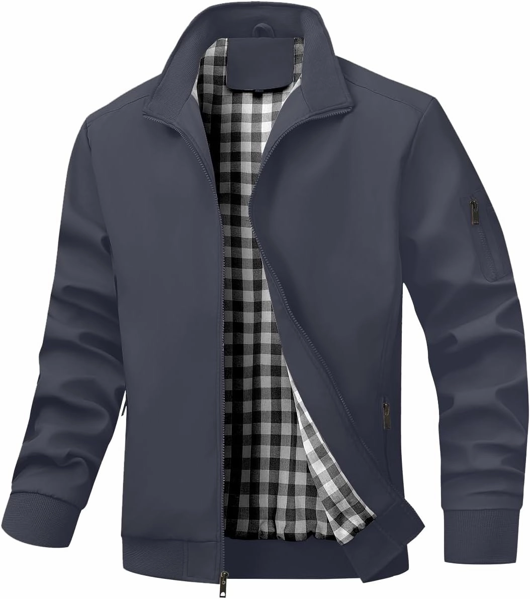 Men's Bomber Jacket Lightweight Casual Windbreaker Jackets Zip Up Coat