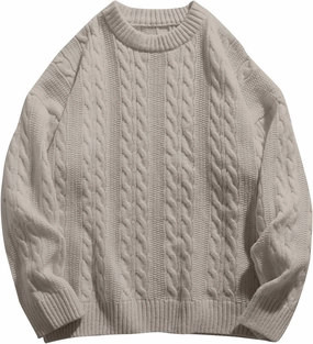 Men's Cable Knit Pullover Sweater Classic Crewneck Soft Casual Sweaters with Ribbing Edge Long Sleeve Jumpers Fall
