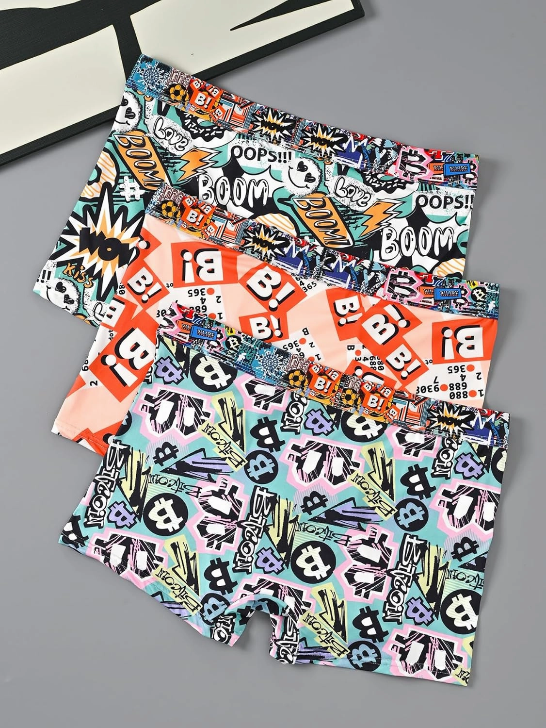 Men's Underwear Trendy Graffiti Fashion Printing Comfortable Mid-Rise Boxer Shorts 3PCS