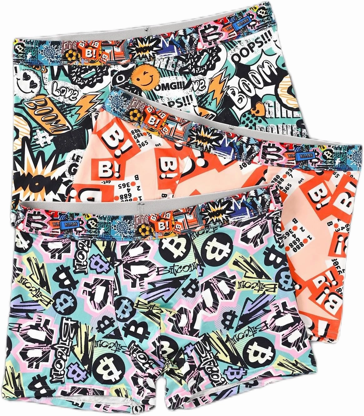 Men's Underwear Trendy Graffiti Fashion Printing Comfortable Mid-Rise Boxer Shorts 3PCS