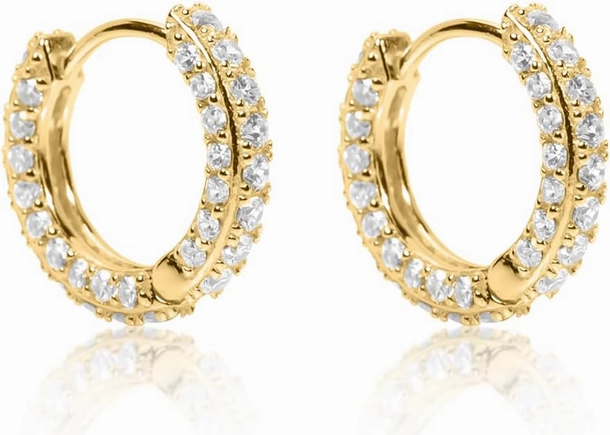 Men's Women's Elegant Fully Iced Cz Unisex Yellow Gold 925 Sterling Silver Hoops Thin Lightweight Cubic Zirconia For Sensitive Ears Hypoallergenic Huggie Hoop Earrings Jewelry Gift For Men And Women