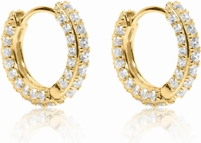 Men's Women's Elegant Fully Iced Cz Unisex Yellow Gold 925 Sterling Silver Hoops Thin Lightweight Cubic Zirconia For Sensitive Ears Hypoallergenic Huggie Hoop Earrings Jewelry Gift For Men And Women