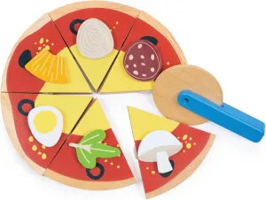 Mentari Toys - Take-Out Pizza - 12pc Sliceable Wooden Pizza with Cutter - Children’s Pretend Play Food - Toy Kitchen Accessories - Imaginative Role Play Set - Age 3 