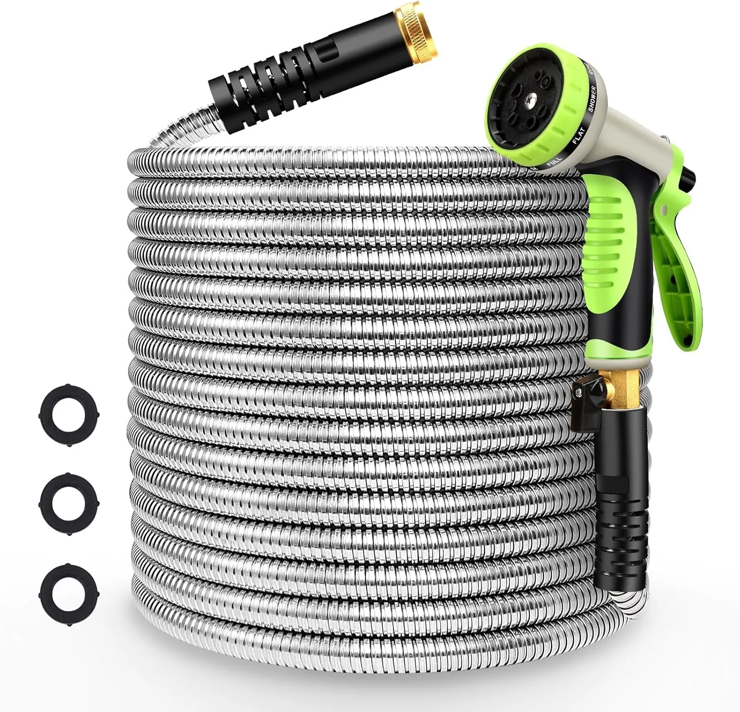 Metal Garden Hose 75ft Flexible Water Hose Stainless Steel Heavy Duty Lightweight Durable Strong Kink Free Extra Long Hose Pipe with 10 Way Nozzle for Outdoor Outside Lawn Yard