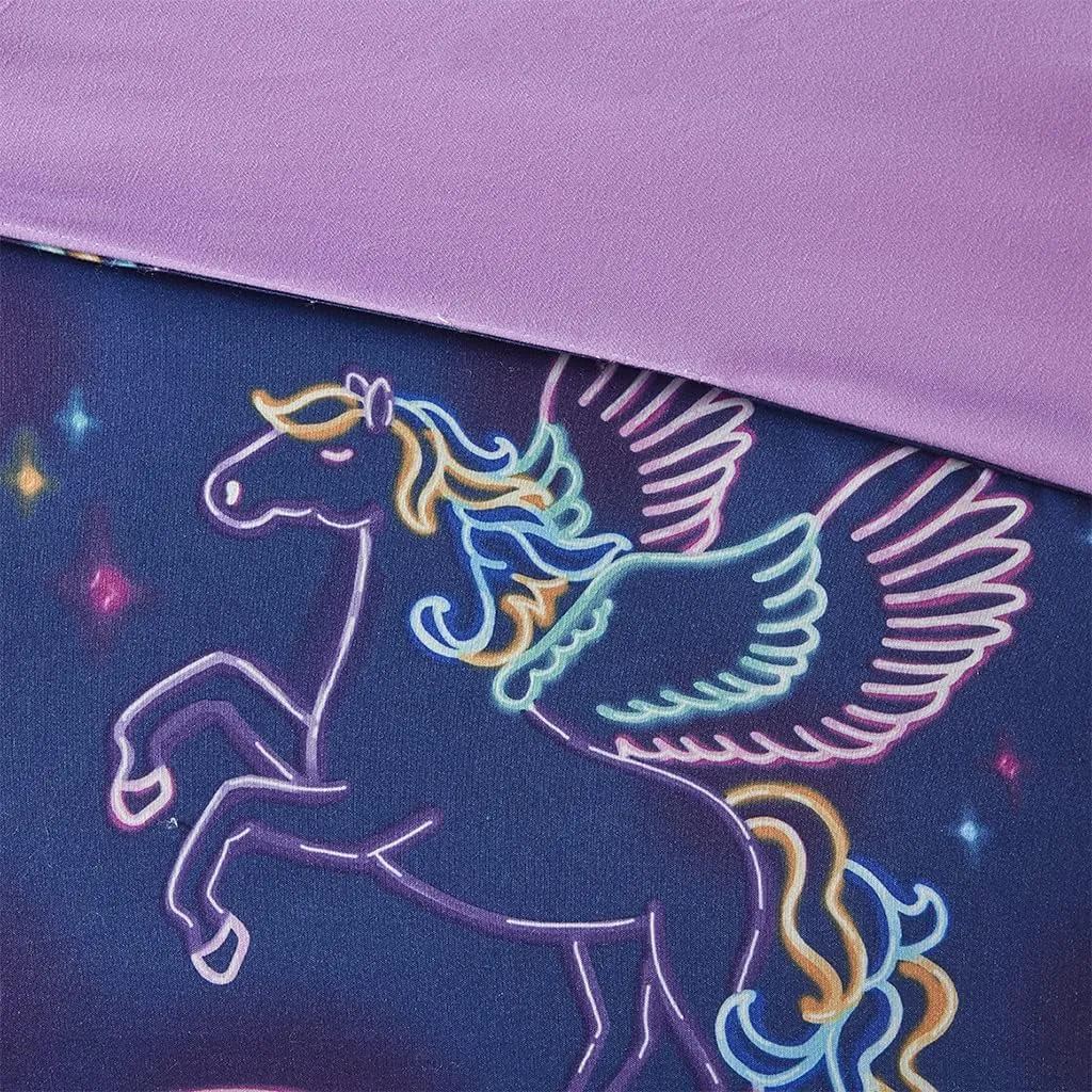 Mi Zone Kids Leah Bed in a Bag Comforter Set Rainbow Pegasus in Space Fantasy Room Décor, All Season, Hypoallergenic, Cozy Cover with Printed Sheet, Matching Sham, Twin, Blue 5 Piece