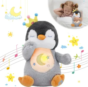 MIAODAM Breathing Stuffed Animal Penguin Plush with Realistic Breathing Action and Lighted Music Perfect for Babies and Kids