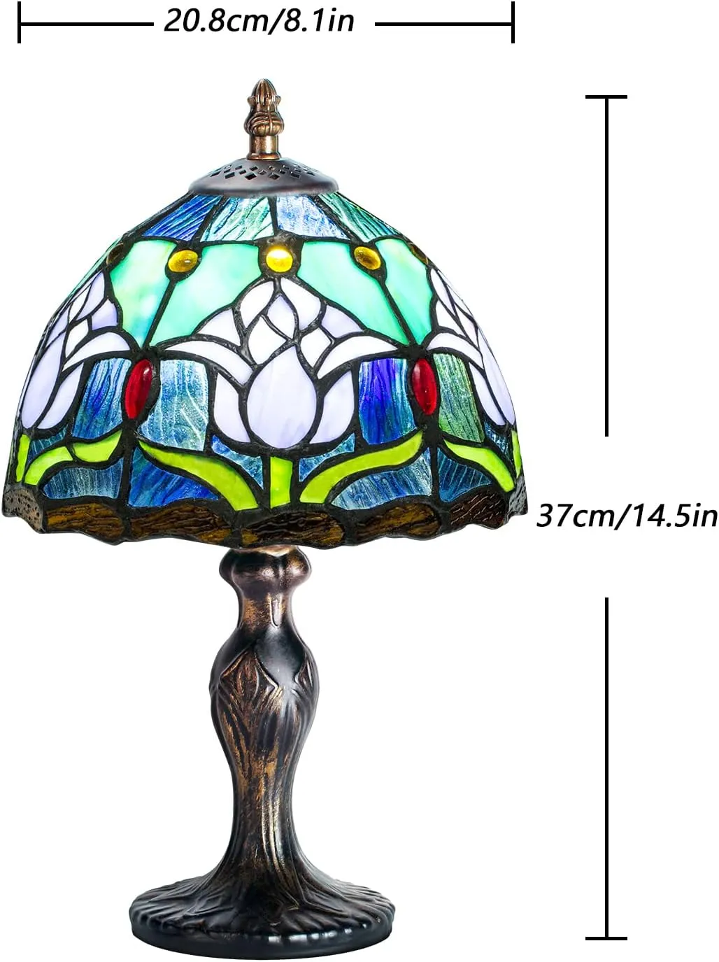 MIAOKE Tiffany Table Lamp Stained Glass Crystal Bead Style Table Light, Handmade Desk Bedside Table Night Lamp, Antique Art Craft Gifts Lover Kid Living Room Bedroom Study Bookcase Desk Ligh (Blue)
