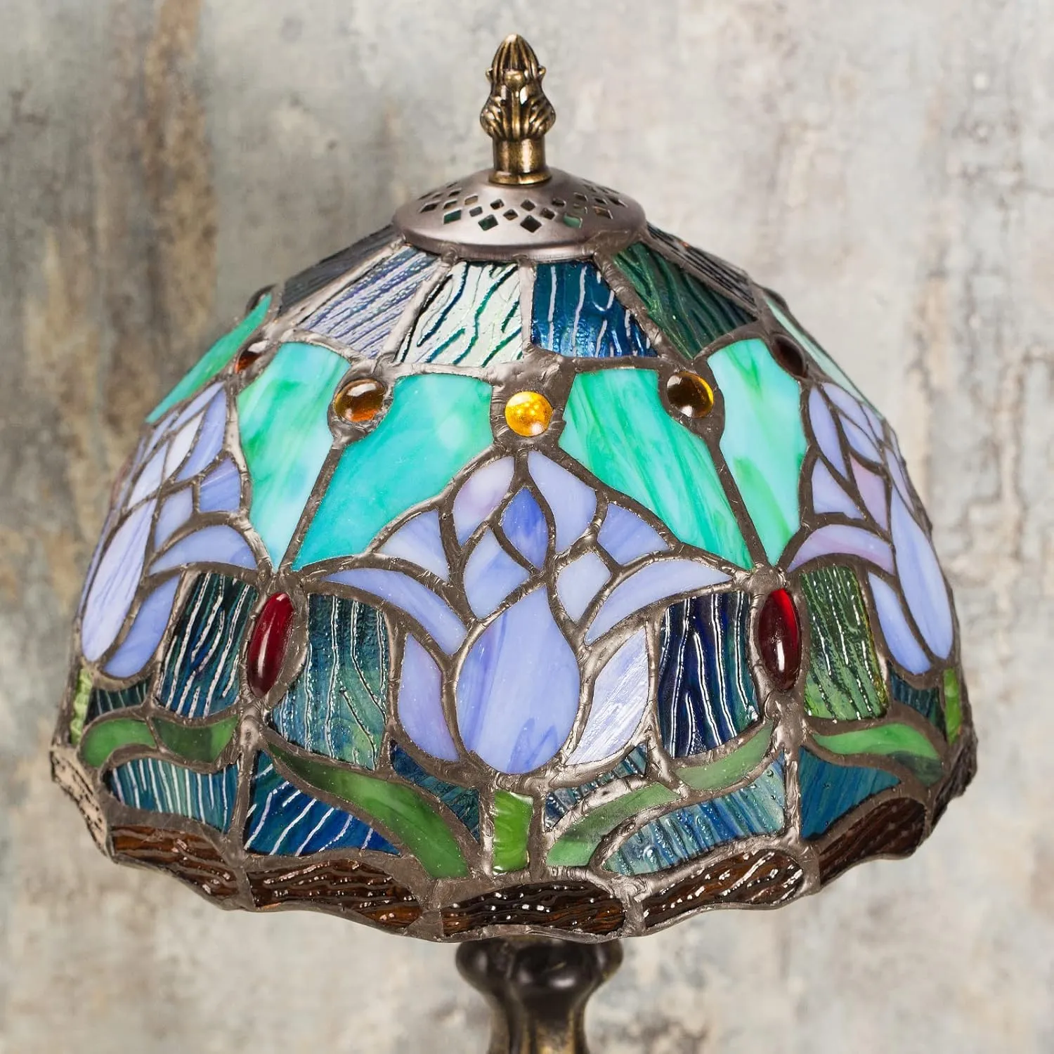 MIAOKE Tiffany Table Lamp Stained Glass Crystal Bead Style Table Light, Handmade Desk Bedside Table Night Lamp, Antique Art Craft Gifts Lover Kid Living Room Bedroom Study Bookcase Desk Ligh (Blue)