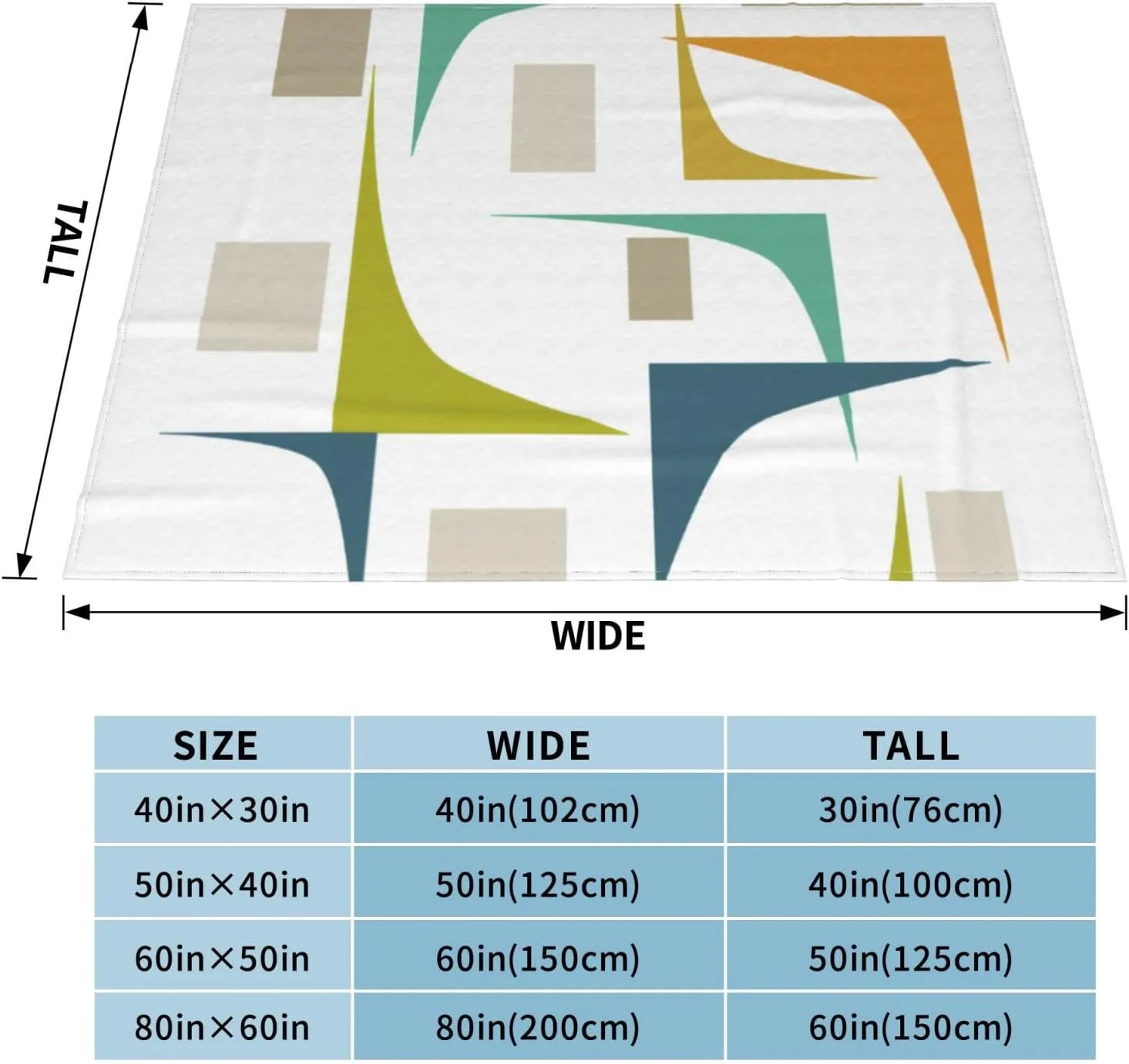 Mid Century Modern Colorful Geometric Retro 50"X40" Flannel Blanket - 100% Soft Polyester, Lightweight and Warm, Suitable for Families, Camping, Travel