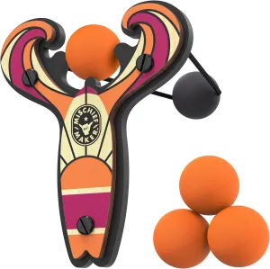 Mischief Maker® Wooden Slingshot - Surf’s Up Series - Real Wood Slingshot for Kids, 4 Soft Foam Balls and Storage Bag - Ages 4 