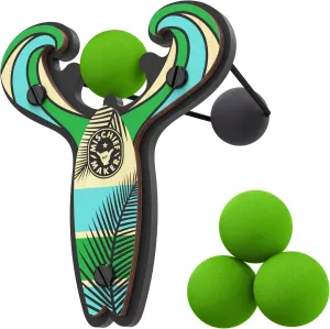 Mischief Maker® Wooden Slingshot - Surf’s Up Series - Real Wood Slingshot for Kids, 4 Soft Foam Balls and Storage Bag - Ages 4 