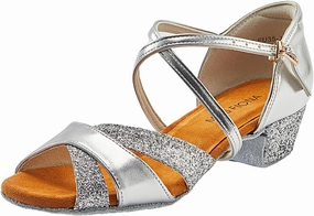 missfiona Girls Soft-Soled Glittering Latin Ballroom Dance Shoes Kids Low Heels