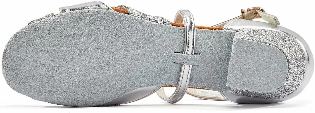 missfiona Girls Soft-Soled Glittering Latin Ballroom Dance Shoes Kids Low Heels