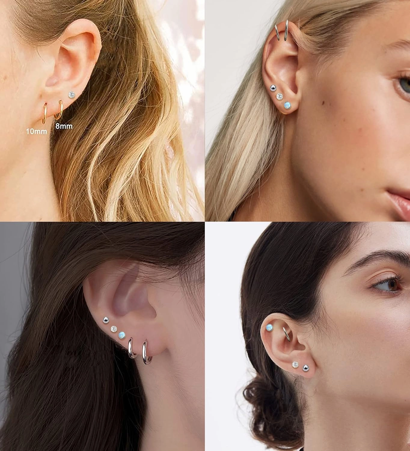 MJust 5 Pairs G23 Titanium Flat Back Earrings for Women & Men with Sensitive Ears – Hypoallergenic 20G Studs & Hoops with CZ, Opal, Pearl Designs for Cartilage