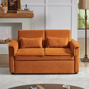 Modern Fabric Convertible Loveseat Sleeper Sofa Couch with Adjustable Backrest, 2 Seater Sofa with Pull Out Bed with 2 Lumbar Pillows for Small Living Room Apartment