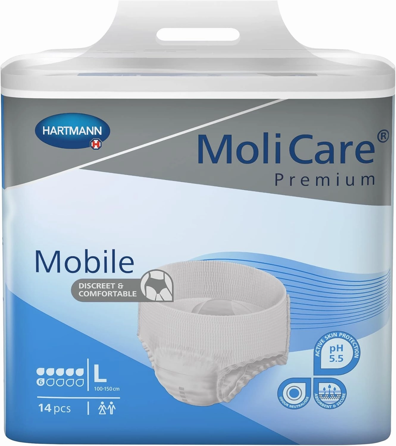 MoliCare Premium Mobile 6D Disposable Underwear Pull On with Tear Away Seams Large, 915833, Mobile, 56 Ct
