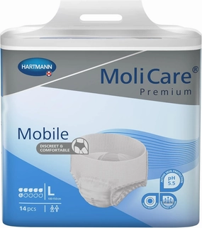 MoliCare Premium Mobile 6D Disposable Underwear Pull On with Tear Away Seams Large, 915833, Mobile, 56 Ct