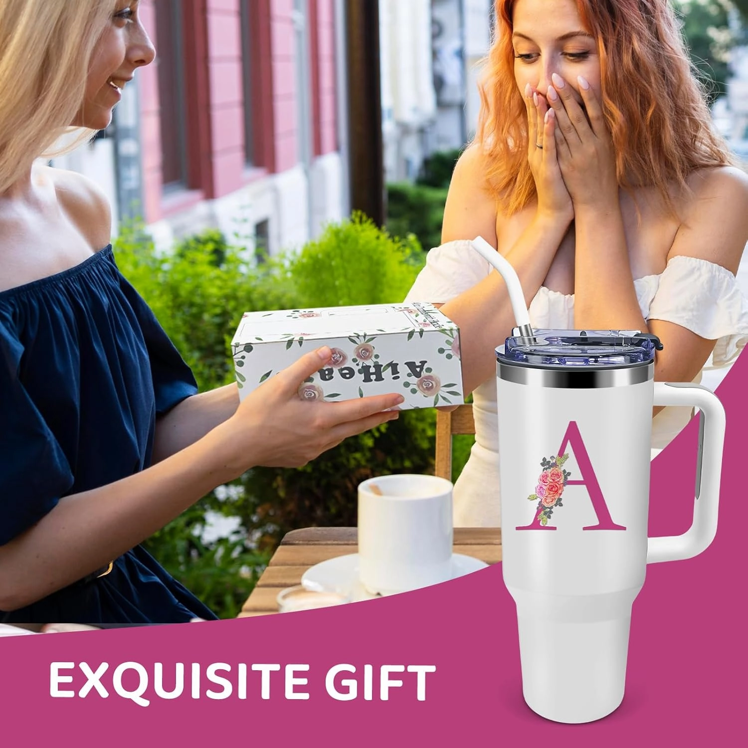 Monogrammed Gifts for Women,Wife,Initial Cup,Personalized for Birthday Gifts,Halloween,Thanks giving Day,Custom Tumbler with Handle 40oz-A