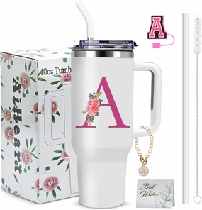 Monogrammed Gifts for Women,Wife,Initial Cup,Personalized for Birthday Gifts,Halloween,Thanks giving Day,Custom Tumbler with Handle 40oz-A