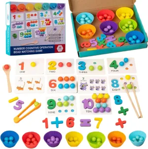 Montessori Arithmetic Math Toy Set - Colorful Beads, Chopsticks, Silicone Digital Learning with Beads, Montessori Silicone Digital Toy, Number Blocks (1Pcs)