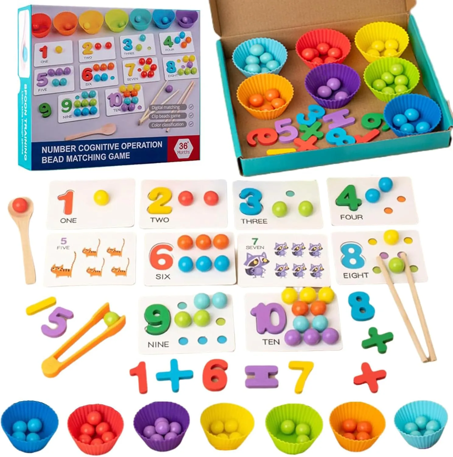 Montessori Arithmetic Math Toy Set - Colorful Beads, Chopsticks, Silicone Digital Learning with Beads, Montessori Silicone Digital Toy, Number Blocks (1Pcs)