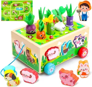 Montessori Toys for 1-3 Year Old Girls Boys|Birthday Gifts for 1 Year Old|Shape Sorting with Game Map|Wood Animal Farm Baby Toys for Baby 1  1-2 1st First Birthday Girl Easter Gifts