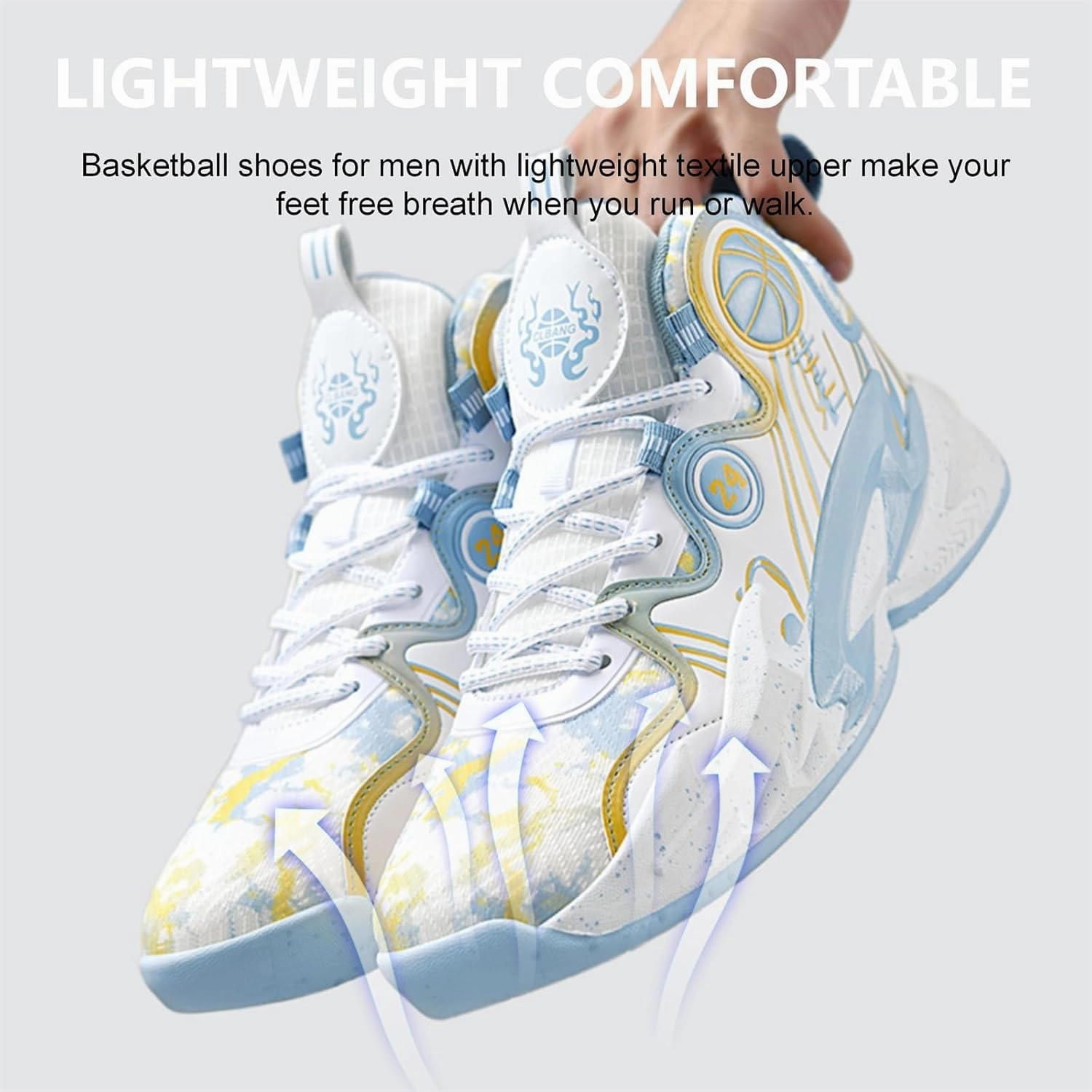 Moodeng Men's Basketball Shoes Anti-Slip Breathable Running Shoes Fahsion Sneakers Lightweight Outdoor Gym Shoes