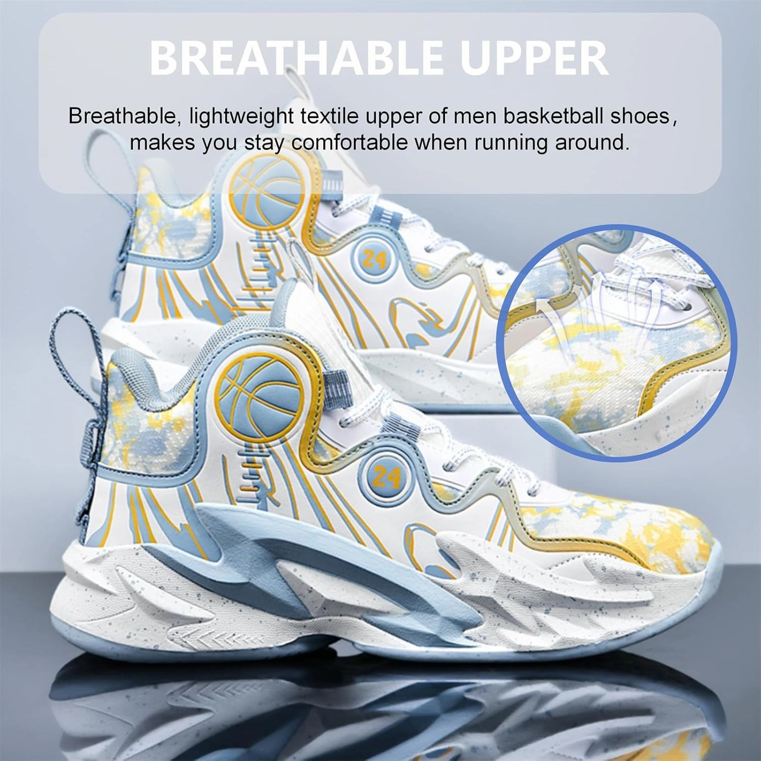 Moodeng Men's Basketball Shoes Anti-Slip Breathable Running Shoes Fahsion Sneakers Lightweight Outdoor Gym Shoes