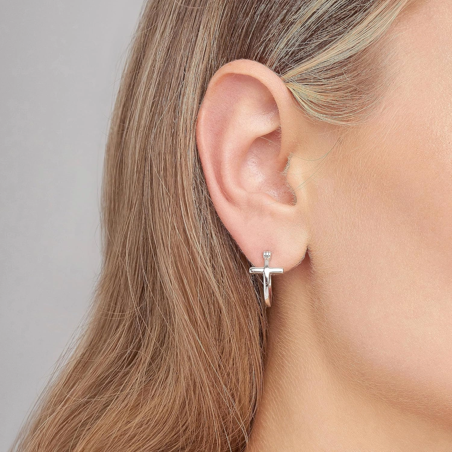 MORGAN & PAIGE .925 Sterling Silver Rhodium Plated Cross Circle Hoop Earrings or Small Stud Earrings for Women - Lightweight Dainty Sterling Silver Earrings, Hypoallergenic Religious Faith Jewelry