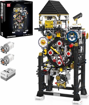 Mould King Cyberpunk Clock Building Set, 3181  Pcs Building Blocks Kits That Run with Chiming Bird & 4 Dials, Electric Alarm Clock Model Kit with Motor, Collectible Building Toys for Adults and Teens
