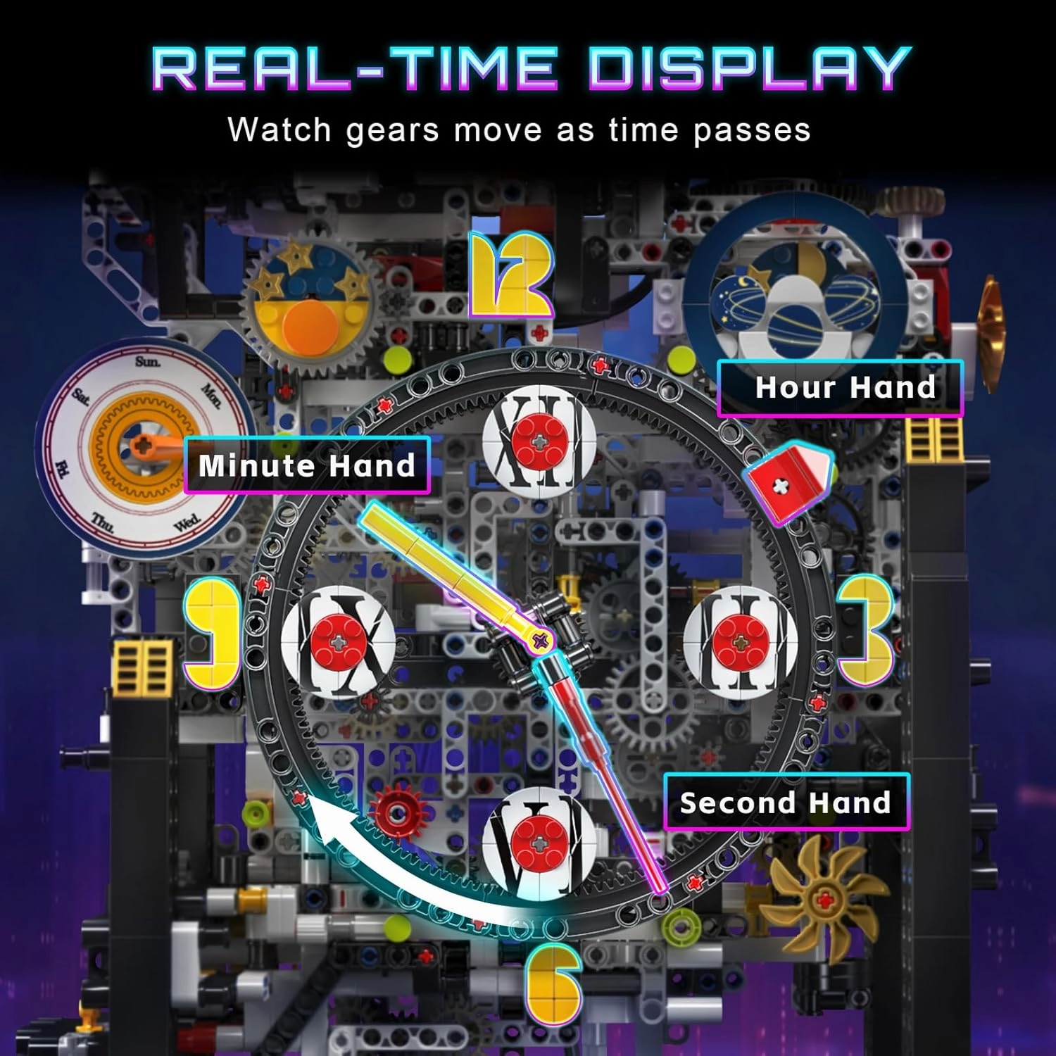 Mould King Cyberpunk Clock Building Set, 3181  Pcs Building Blocks Kits That Run with Chiming Bird & 4 Dials, Electric Alarm Clock Model Kit with Motor, Collectible Building Toys for Adults and Teens