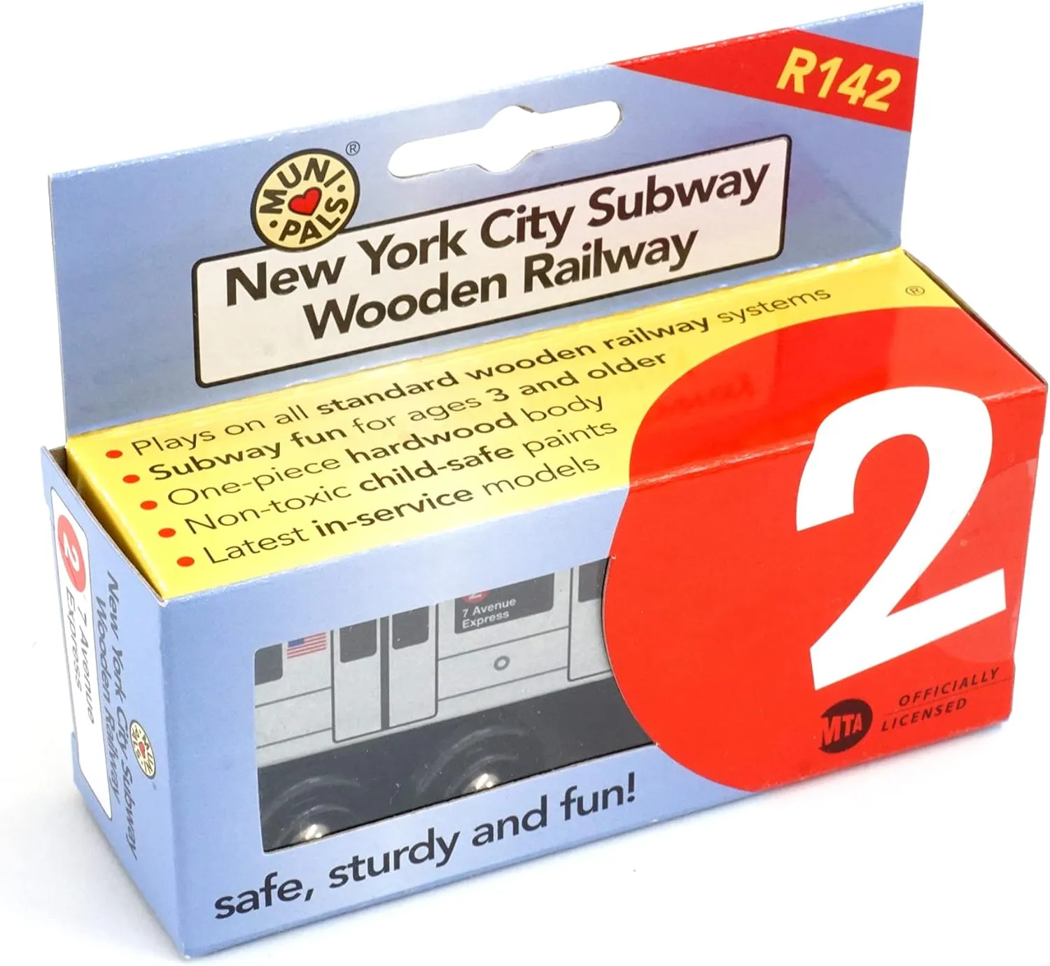 MUNI PALS Munipals New York City Subway Wooden Railway (A Division/IRT) 2 Train/7 Avenue Express–Child Safe and Tested Wood Toy Train