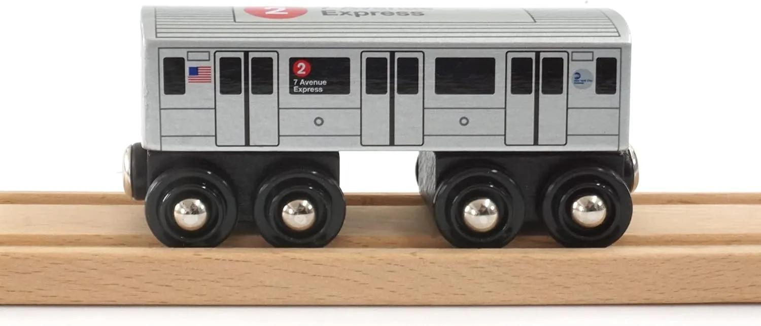 MUNI PALS Munipals New York City Subway Wooden Railway (A Division/IRT) 2 Train/7 Avenue Express–Child Safe and Tested Wood Toy Train