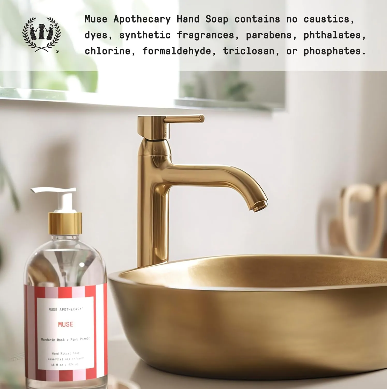 Muse Apothecary Hand Ritual - Aromatic and Nourishing Hand Soap, Infused with Natural Aromatherapy Essential Oils - Great Valentine's Day Gift - 16 oz, Mandarin Rosè   Pink Pomelo, 2 Pack