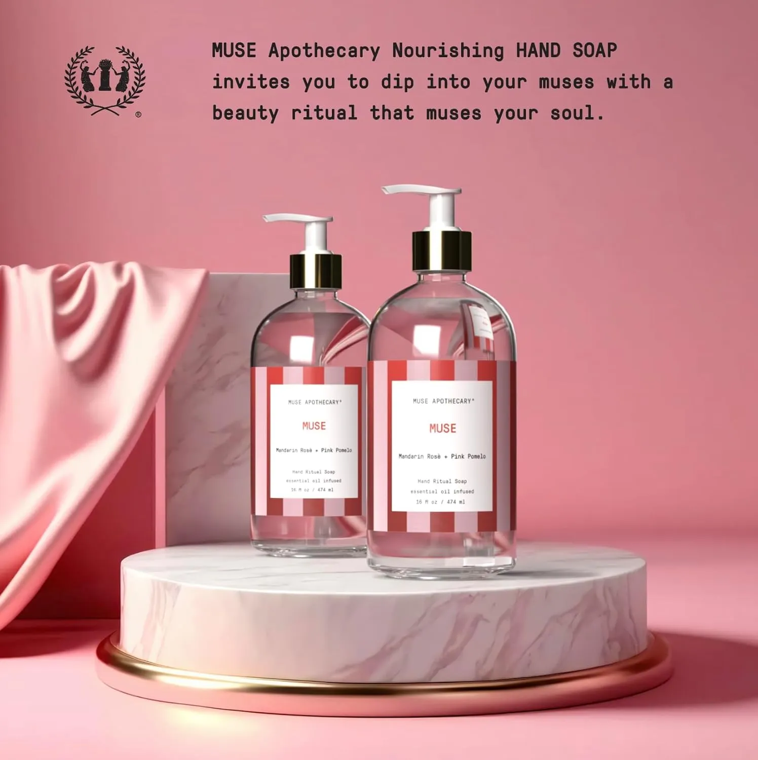 Muse Apothecary Hand Ritual - Aromatic and Nourishing Hand Soap, Infused with Natural Aromatherapy Essential Oils - Great Valentine's Day Gift - 16 oz, Mandarin Rosè   Pink Pomelo, 2 Pack