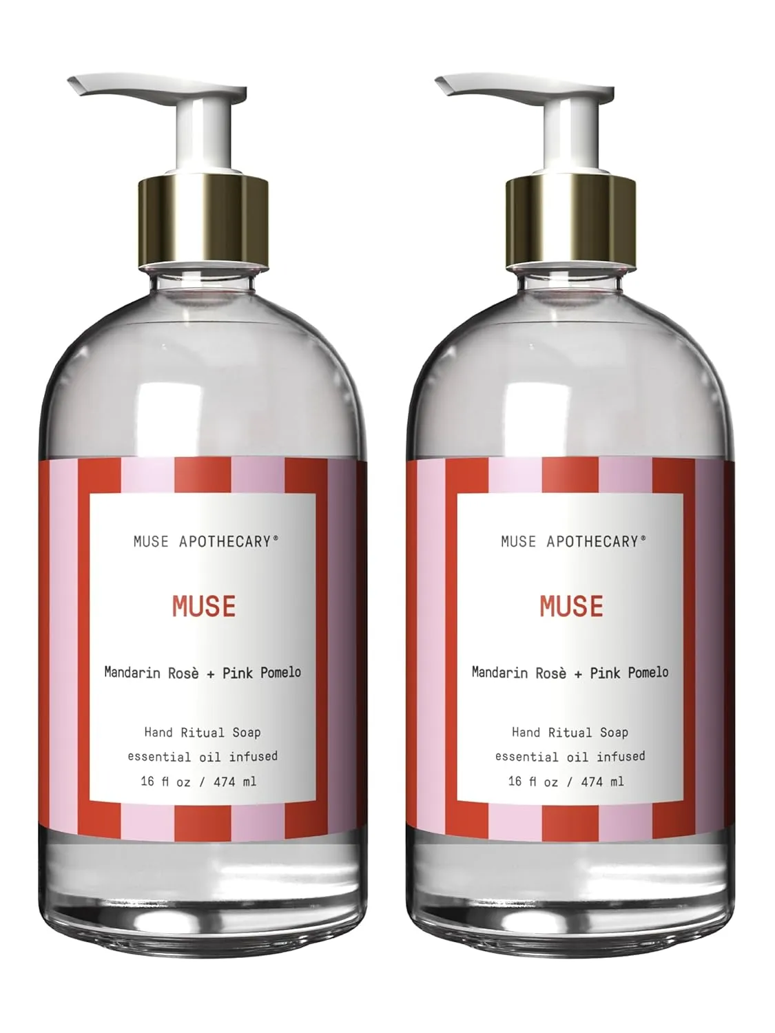 Muse Apothecary Hand Ritual - Aromatic and Nourishing Hand Soap, Infused with Natural Aromatherapy Essential Oils - Great Valentine's Day Gift - 16 oz, Mandarin Rosè   Pink Pomelo, 2 Pack