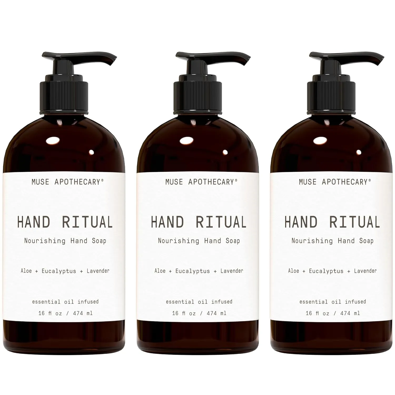Muse Apothecary Hand Ritual - Aromatic and Nourishing Hand Soap, Infused with Natural Aromatherapy Essential Oils - USDA Certified Biobased - 16 oz, Aloe   Eucalyptus   Lavender, 3 Pack