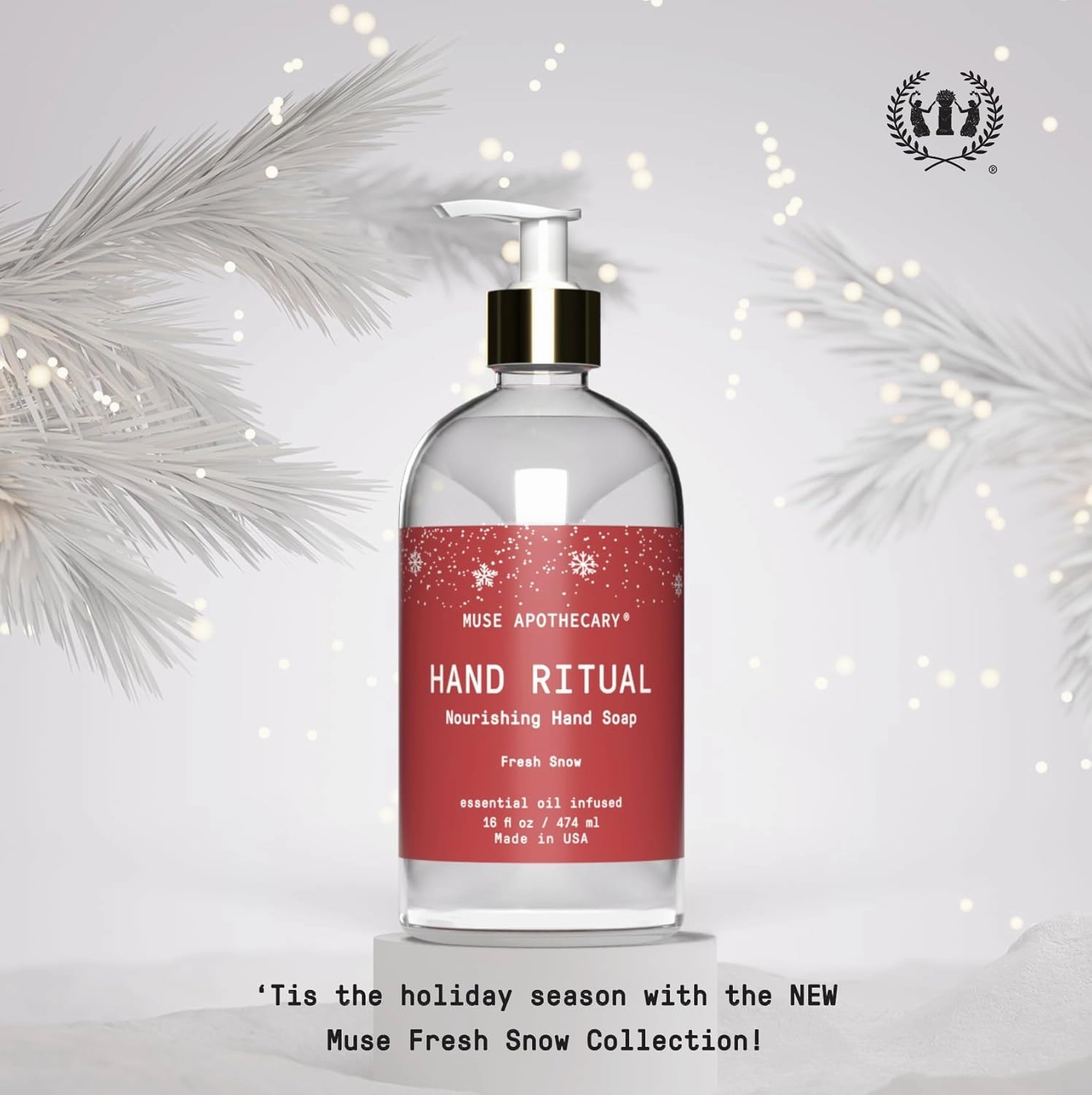 Muse Apothecary Hand Ritual - Aromatic and Nourishing Hand Soap, Infused with Natural Aromatherapy Essential Oils - 16 oz, Fresh Snow, 3 Pack