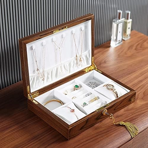 MUSUMI Jewelry Box Luxury Large Wood Jewelry Box Jewellery Storage Case Casket Wooden Velvet Necklace Ring Earring Watch Organizer Jewelry Boxes and Organizers (Walnut)