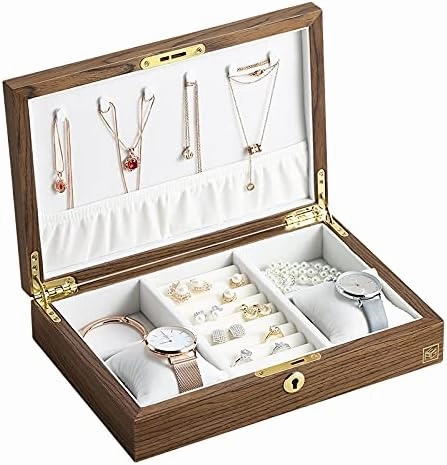 MUSUMI Jewelry Box Luxury Large Wood Jewelry Box Jewellery Storage Case Casket Wooden Velvet Necklace Ring Earring Watch Organizer Jewelry Boxes and Organizers (Walnut)